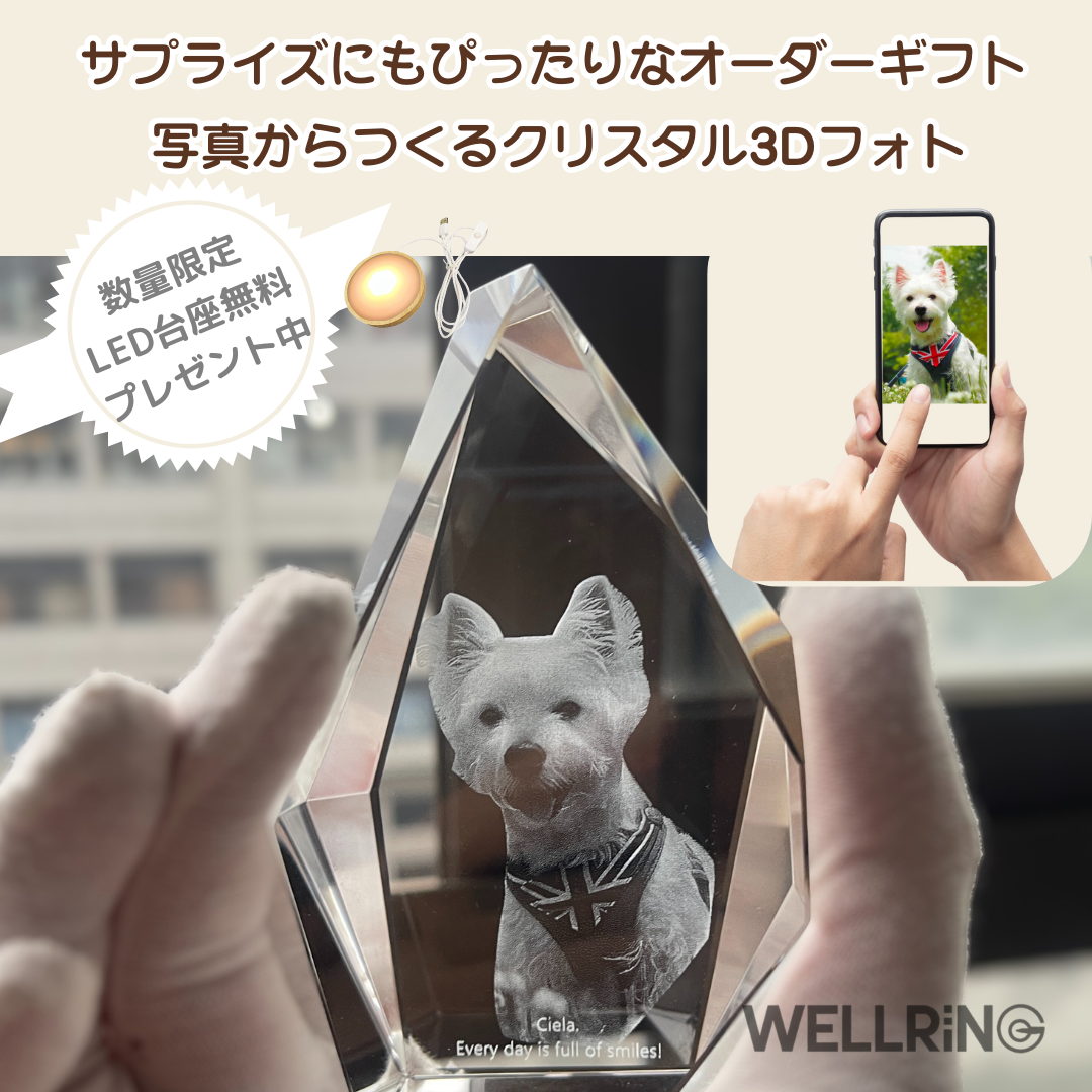 大切な写真を形に残す クリスタル3Dフォト〈ダイヤモンド型〉記念ギフトに最適