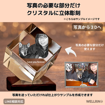 写真から作る3Dクリスタルフォト ワイドスクエア型｜安定感のあるやさしい記念ギフト　最大6名まで対応可能