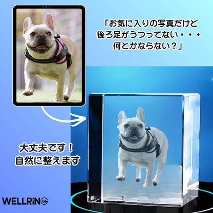 写真から作る3Dクリスタルフォト ワイドスクエア型｜安定感のあるやさしい記念ギフト　最大6名まで対応可能