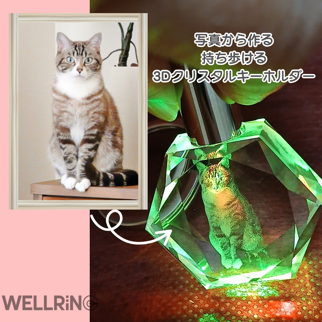 写真から作る 3Dクリスタルキーホルダー LEDライト付き