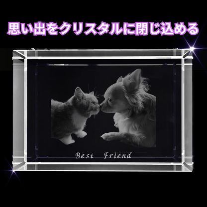 写真から作る3Dクリスタルフォト 直方体｜シャープで洗練された記念ギフト　最大6人まで彫刻可能