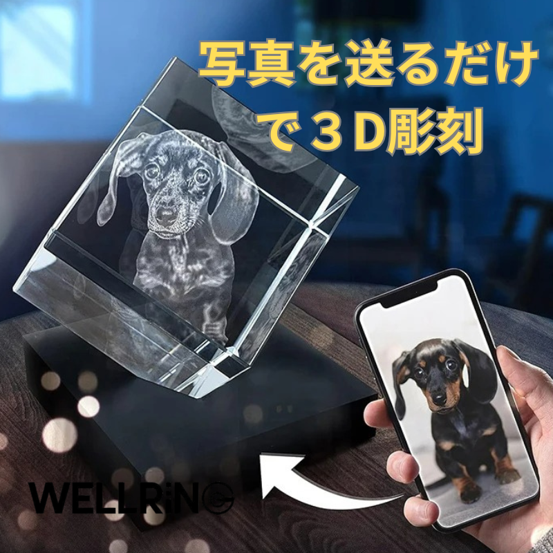 大切な写真を形に残す クリスタル3Dフォト〈スクエア型〉お祝いのプレゼントにおすすめ
