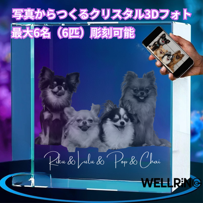 写真から作る3Dクリスタルフォト ワイドスクエア型｜安定感のあるやさしい記念ギフト　最大6名まで対応可能