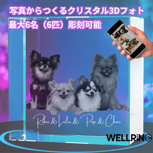 写真から作る3Dクリスタルフォト ワイドスクエア型｜安定感のあるやさしい記念ギフト　最大6名まで対応可能