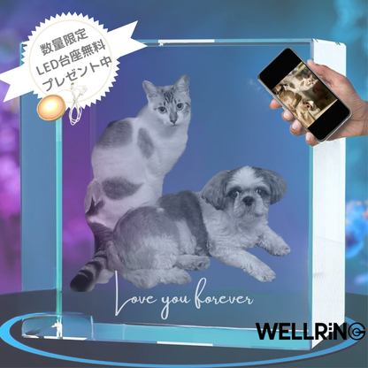 写真から作る3Dクリスタルフォト ワイドスクエア型｜安定感のあるやさしい記念ギフト　最大6名まで対応可能